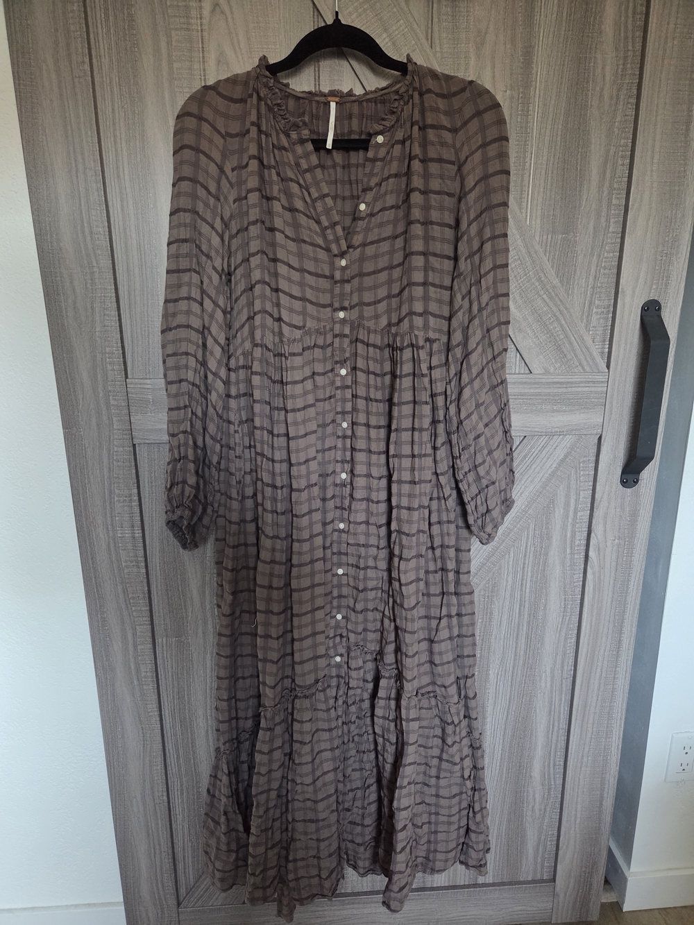 Free People Edie Long Button-Front Plaid Maxi Dress - Brown